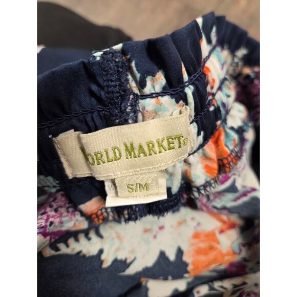 World Market Women's Navy Blue Floral Wide Leg Flowy Pants Small Medium - Picture 4 of 6